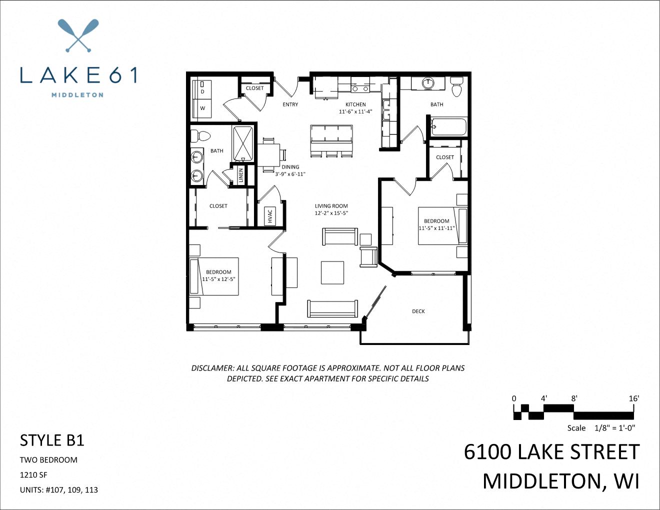 Floor plan for 2 beds, 2 baths, 1210 sqft